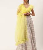 Ethnovog Ready To Wear Yellow N White Chinnon Embroidered Lehenga Set
