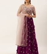 Ethnovog Ready To Wear Magenta Georgette Embroidered Lehenga Set