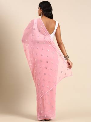 Kasee Fancy Pink Georgette Butta With Mirror Work Saree 3