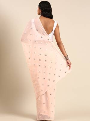 Kasee Fancy Peach Georgette Butta With Mirror Work Saree 3