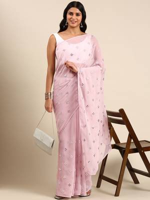 Kasee Fancy Lavender Georgette Butta With Mirror Work Saree 1
