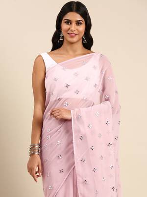 Kasee Fancy Lavender Georgette Butta With Mirror Work Saree 2