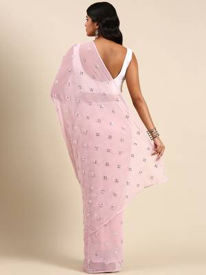 Kasee Fancy Lavender Georgette Butta With Mirror Work Saree 3