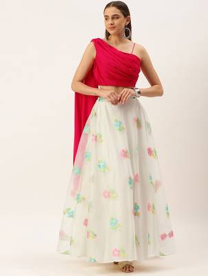 Ethnovog Ready To Wear Off White Organza Jacquard Skirt N Top 1