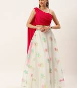 Ethnovog Ready To Wear Off White Organza Jacquard Skirt N Top