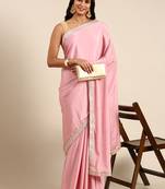 Kasee Fancy Pink Satin Plain Saree With Sequence Border