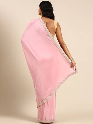 Kasee Fancy Pink Satin Plain Saree With Sequence Border 3