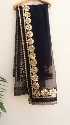Women's Organza black dupatta with gota patti work 3