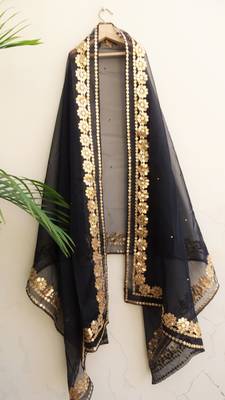 Women's Organza black dupatta with gota patti work 4