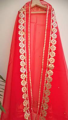Women's Organza Red dupatta with gota patti work 2