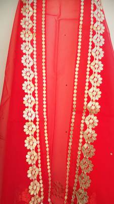 Women's Organza Red dupatta with gota patti work 3