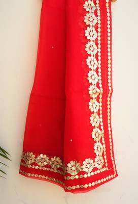 Women's Organza Red dupatta with gota patti work 4