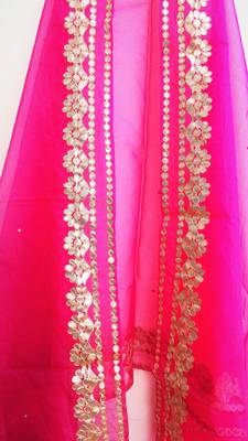 Womens Organza Pink dupatta with gota patti work 3