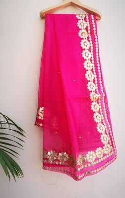 Womens Organza Pink dupatta with gota patti work 4