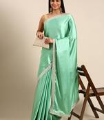 Kasee Fancy Rama Satin Plain Saree With Sequence Border