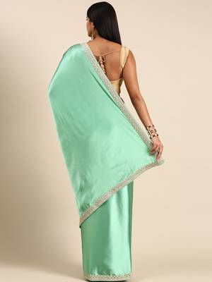 Kasee Fancy Rama Satin Plain Saree With Sequence Border 3