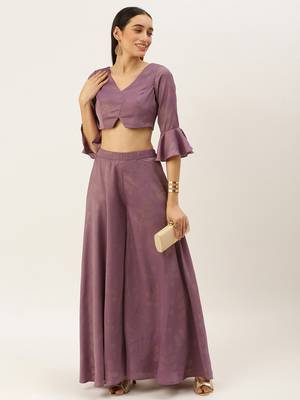 Ethnovog Ready To Wear Mauve Satin Blend Foil Printed Co Ords Set 1