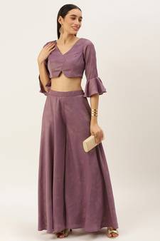 Ethnovog Ready To Wear Mauve Satin Blend Foil Printed Co Ords Set