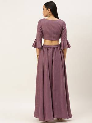 Ethnovog Ready To Wear Mauve Satin Blend Foil Printed Co Ords Set 2