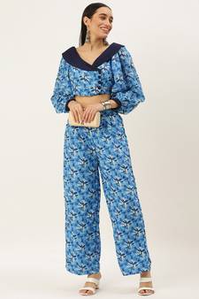 Ethnovog Ready To Wear Blue Muslin Co ords Set