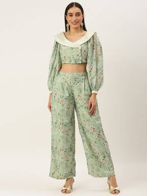 Ethnovog Ready To Wear Green Muslin Digital Printed Co ords Set 1
