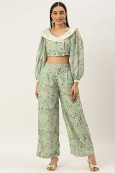 Ethnovog Ready To Wear Green Muslin Digital Printed Co ords Set