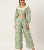 Ethnovog Ready To Wear Green Muslin Digital Printed Co ords Set