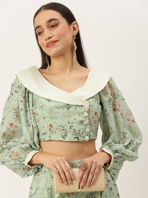 Ethnovog Ready To Wear Green Muslin Digital Printed Co ords Set 4