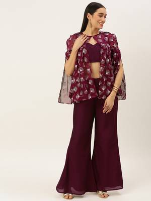 Ethnovog Ready To Wear Maroon Foil Printed Co Ords Sets With Cape 1