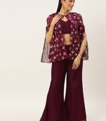 Ethnovog Ready To Wear Maroon Foil Printed Co Ords Sets With Cape