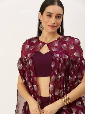 Ethnovog Ready To Wear Maroon Foil Printed Co Ords Sets With Cape 4