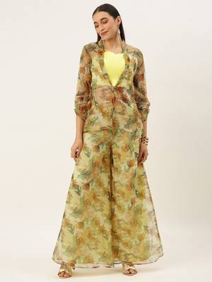 Ethnovog Ready To Wear Green Organza Palazzo N Jacket Co Ords Set 1