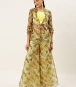 Ethnovog Ready To Wear Green Organza Palazzo N Jacket Co Ords Set