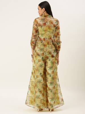Ethnovog Ready To Wear Green Organza Palazzo N Jacket Co Ords Set 2