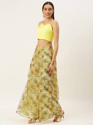 Ethnovog Ready To Wear Green Organza Palazzo N Jacket Co Ords Set 3