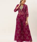 Ethnovog Ready To Wear Pink Organza Palazzo N Jacket Co Ords Set