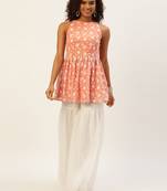 Ethnovog Ready To Wear Peach Embroidered Georgette Gharara Suit