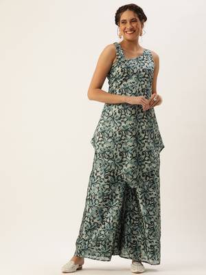 Ethnovog Ready To Wear Sage Green Art Silk Digital Printed Co Ords Set 1