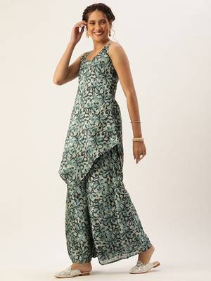 Ethnovog Ready To Wear Sage Green Art Silk Digital Printed Co Ords Set 3