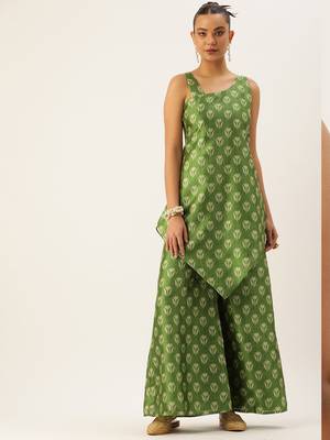 Ethnovog Ready To Wear Green Art Silk Digital Printed Co Ords Set 1