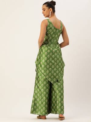 Ethnovog Ready To Wear Green Art Silk Digital Printed Co Ords Set 2