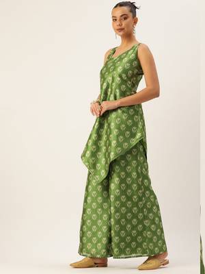 Ethnovog Ready To Wear Green Art Silk Digital Printed Co Ords Set 3
