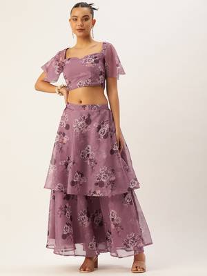 Ethnovog Ready To Wear Mauve Organza Digital Printed Co ords Set 1