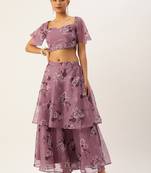 Ethnovog Ready To Wear Mauve Organza Digital Printed Co ords Set