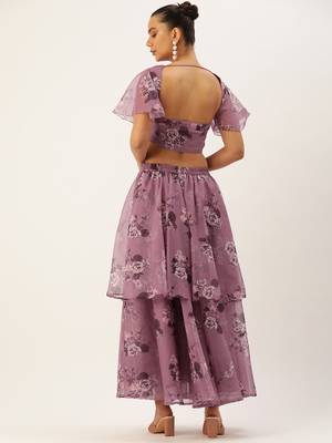 Ethnovog Ready To Wear Mauve Organza Digital Printed Co ords Set 2