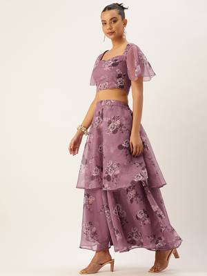 Ethnovog Ready To Wear Mauve Organza Digital Printed Co ords Set 3