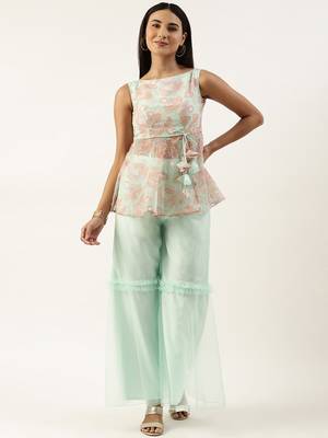 Ethnovog Ready To Wear Multicolored Organza Gharara Set 1