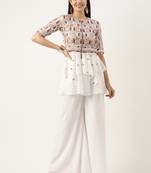 Ethnovog Ready To Wear White Georgette Embroidered Peplum Top Set
