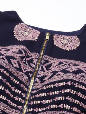 Ethnovog Ready To Wear Navy Blue Embroidered Peplum Top Set 4