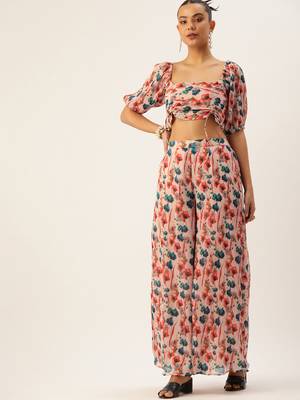 Ethnovog Ready To Wear Multicoloured Georgette Pleated Co-ords 1